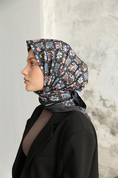 Fiore Desen Bambu Kraş Eşarp Antrasit