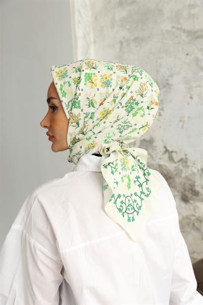 Fiore Desen Bambu Kraş Eşarp Çiğ Yeşil