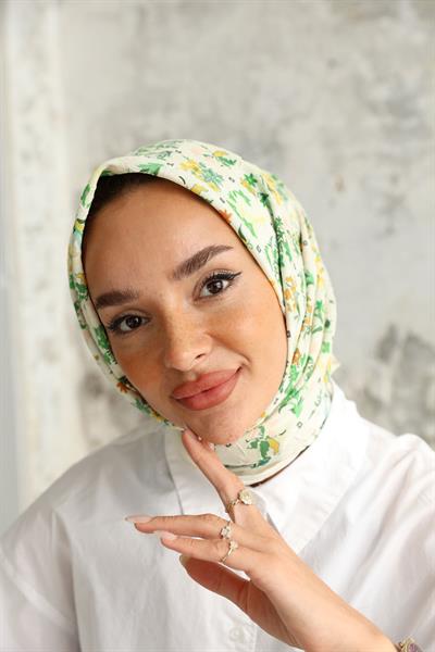 Fiore Desen Bambu Kraş Eşarp Çiğ Yeşil