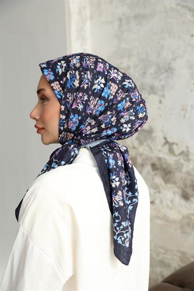 Fiore Desen Bambu Kraş Eşarp Gece Mavisi