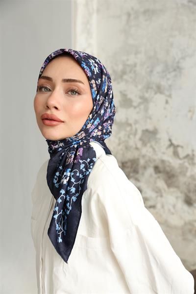 Fiore Desen Bambu Kraş Eşarp Gece Mavisi