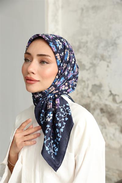 Fiore Desen Bambu Kraş Eşarp Gece Mavisi