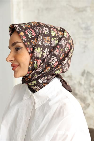 Fiore Desen Bambu Kraş Eşarp Karamel