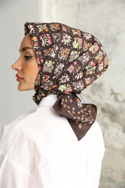 Fiore Desen Bambu Kraş Eşarp Karamel
