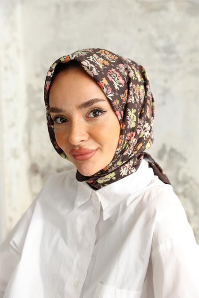 Fiore Desen Bambu Kraş Eşarp Karamel
