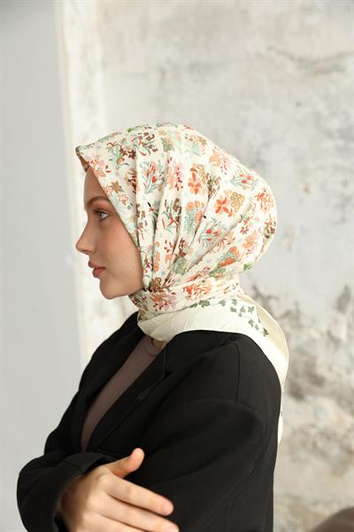 Fiore Desen Bambu Kraş Eşarp Kavun