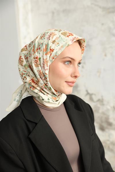 Fiore Desen Bambu Kraş Eşarp Kavun