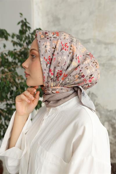 Fiore Desen Bambu Kraş Eşarp Koyu Vizon