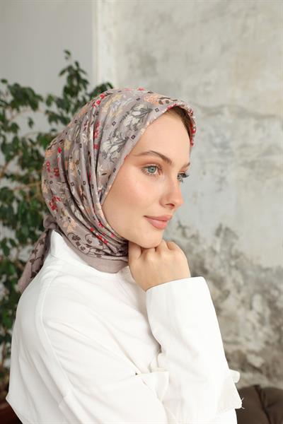 Fiore Desen Bambu Kraş Eşarp Koyu Vizon