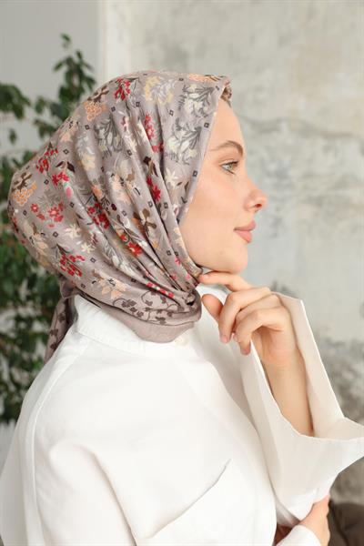 Fiore Desen Bambu Kraş Eşarp Koyu Vizon