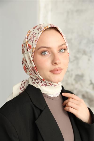 Fiore Desen Bambu Kraş Eşarp Krem