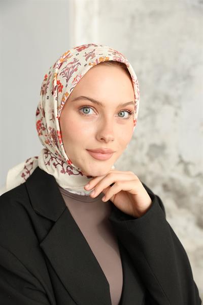 Fiore Desen Bambu Kraş Eşarp Krem