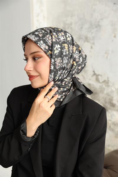 Fiore Desen Bambu Kraş Eşarp Kül Gri
