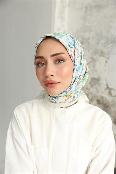 Fiore Desen Bambu Kraş Eşarp Ocean