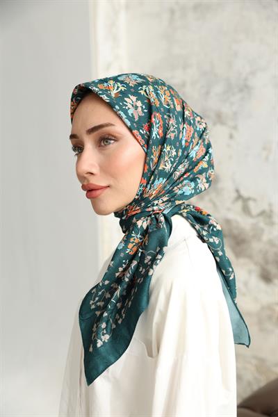 Fiore Desen Bambu Kraş Eşarp Petrol Yeşili