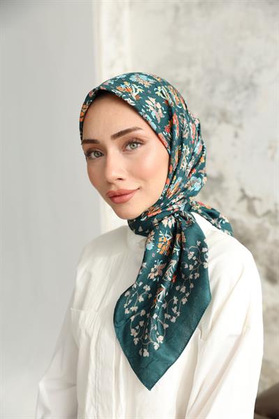 Fiore Desen Bambu Kraş Eşarp Petrol Yeşili