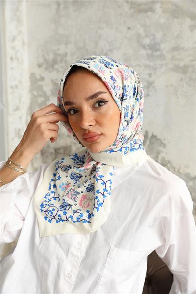 Fiore Desen Bambu Kraş Eşarp Saks