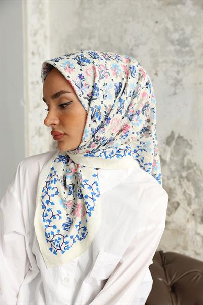 Fiore Desen Bambu Kraş Eşarp Saks