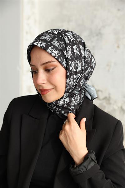 Fiore Desen Bambu Kraş Eşarp Siyah