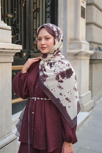 Fırça Desen Fransız İpeği Şal Mürdüm