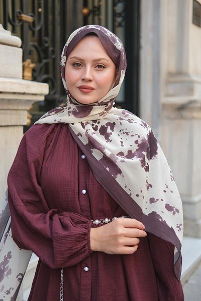 Fırça Desen Fransız İpeği Şal Mürdüm
