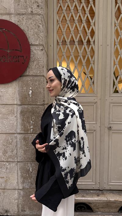 Fırça Desen Fransız İpeği Şal Siyah