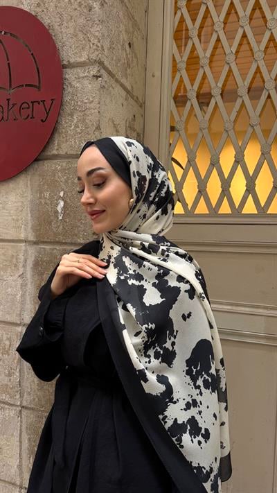 Fırça Desen Fransız İpeği Şal Siyah