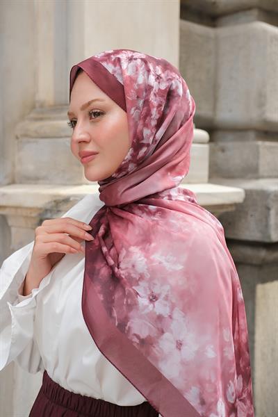 Flora Desen Fransız İpeği Şal Bordo