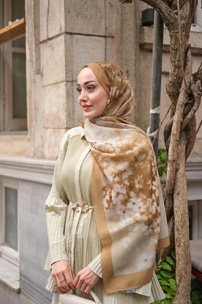 Flora Desen Fransız İpeği Şal Gold
