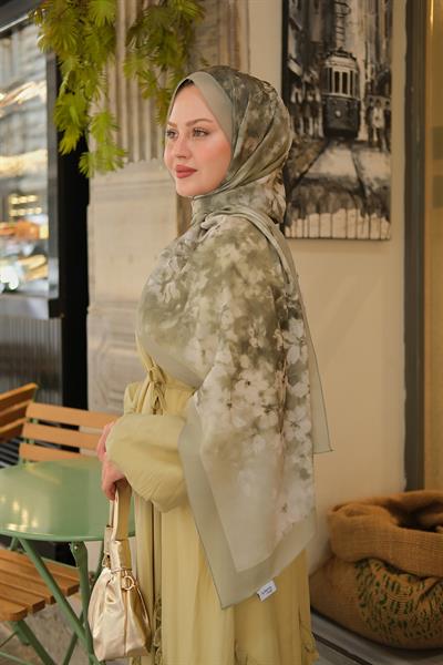 Flora Desen Fransız İpeği Şal Uçuk Yeşil