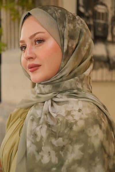 Flora Desen Fransız İpeği Şal Uçuk Yeşil