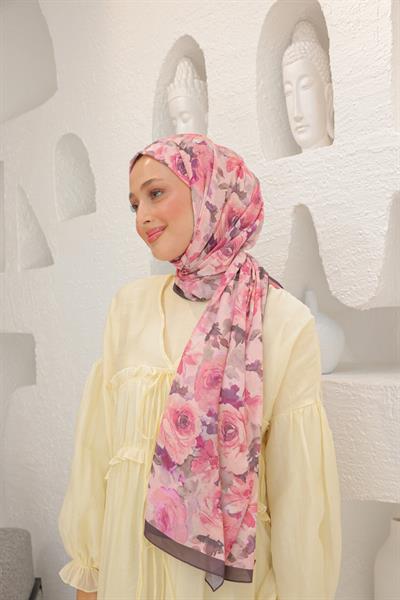 Flora Desenli Pamuk Şal Gül Pembe