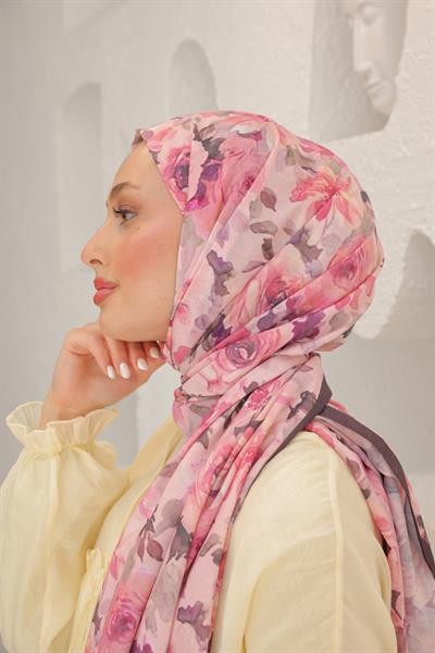 Flora Desenli Pamuk Şal Gül Pembe