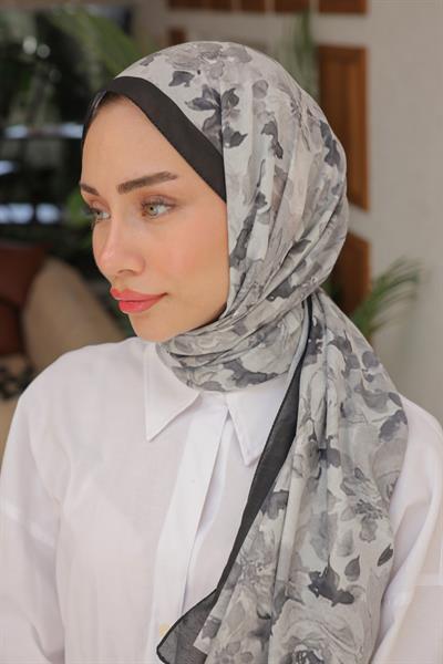 Flora Desenli Pamuk Şal Gümüş