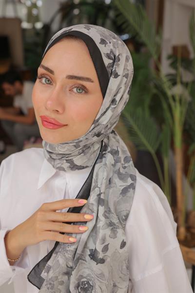 Flora Desenli Pamuk Şal Gümüş