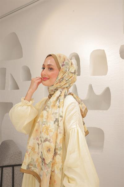 Flora Desenli Pamuk Şal Karamel