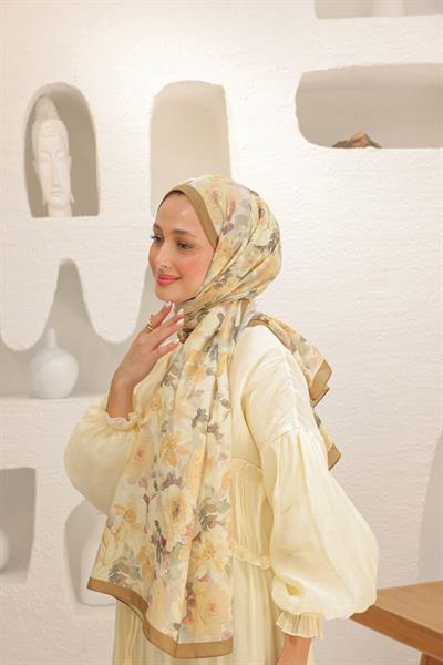 Flora Desenli Pamuk Şal Karamel
