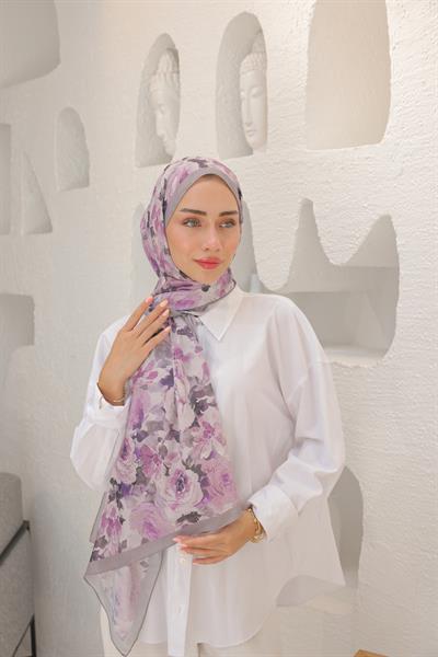 Flora Desenli Pamuk Şal Leylak