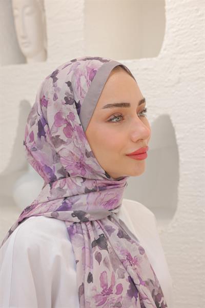 Flora Desenli Pamuk Şal Leylak