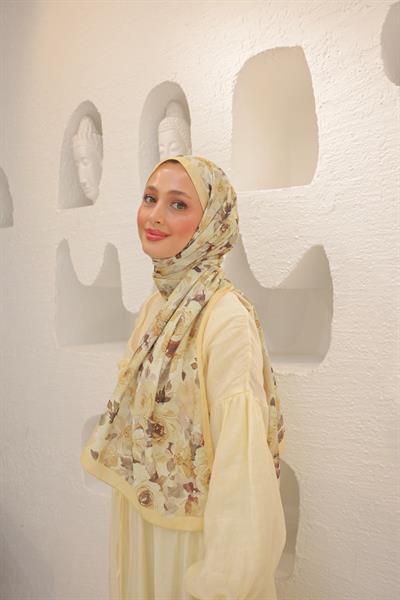 Flora Desenli Pamuk Şal Sarı