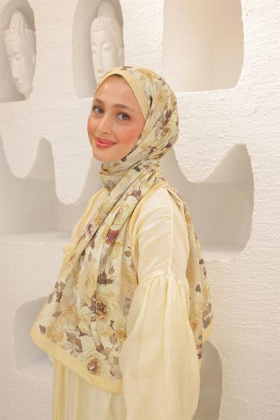 Flora Desenli Pamuk Şal Sarı