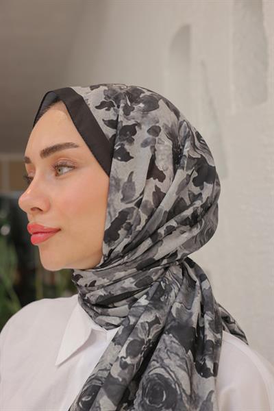 Flora Desenli Pamuk Şal Siyah