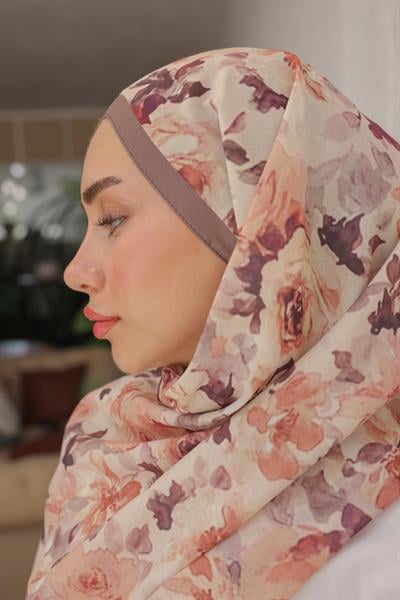 Flora Desenli Pamuk Şal Vizon