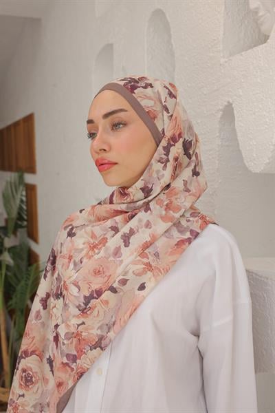 Flora Desenli Pamuk Şal Vizon