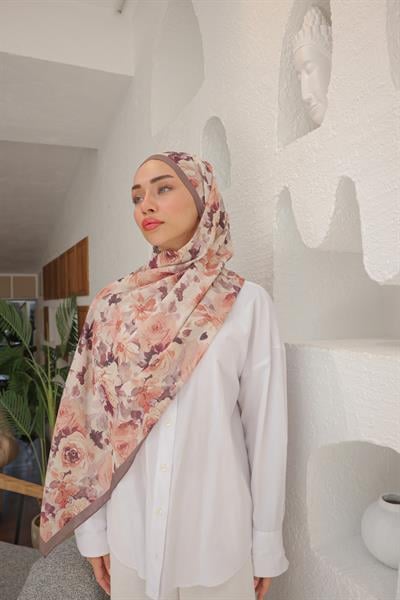 Flora Desenli Pamuk Şal Vizon