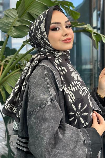 Flower Desen Viskon Şal Kurşun
