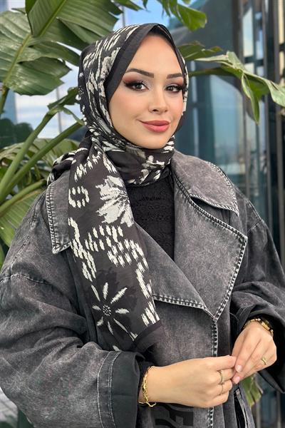 Flower Desen Viskon Şal Kurşun