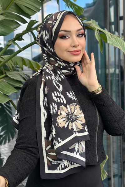 Flower Desen Viskon Şal Lacivert Bej