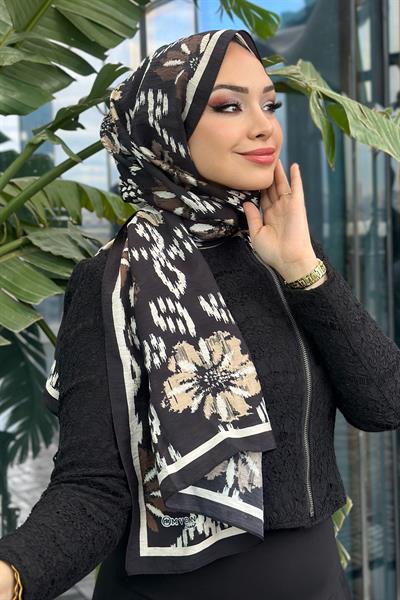 Flower Desen Viskon Şal Lacivert Bej