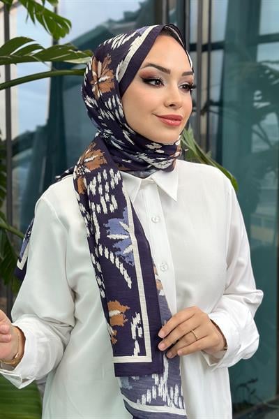 Flower Desen Viskon Şal Taba Lacivert